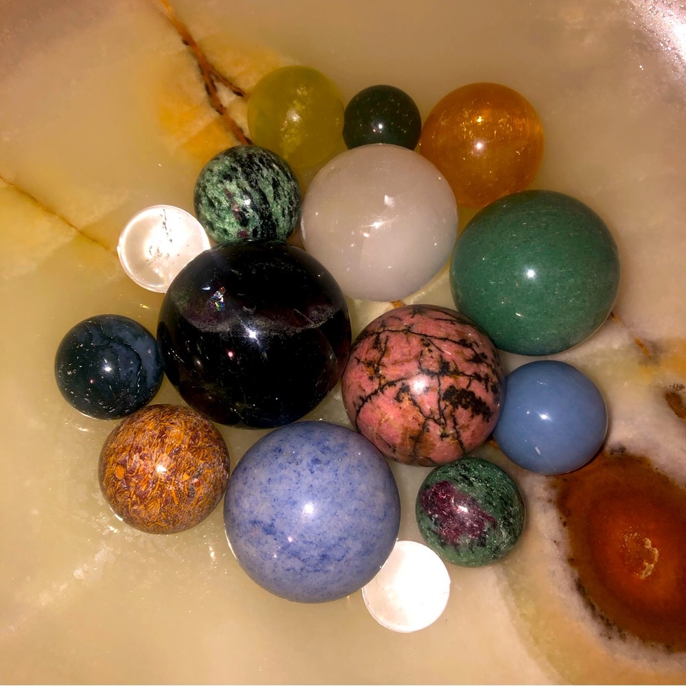 Natural Gemstone Set of 15 Orbs Boho Rainbow Earthy Colors